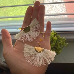 New! White Fan Tassel Earrings